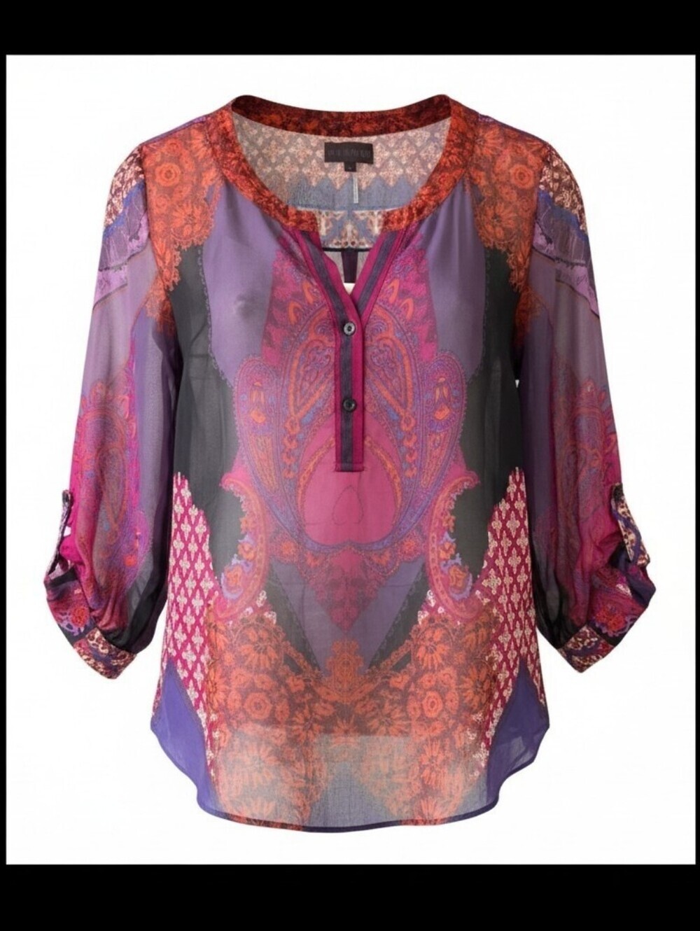 Hale Bob Sheer Paisley Tunic Blouse - Purple & Pink Size Small